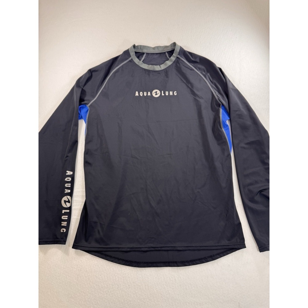 Aqua Lung Rash Guard Shirt Mens Large Black Blue Long Sleeve UPF 50 Swim Dive